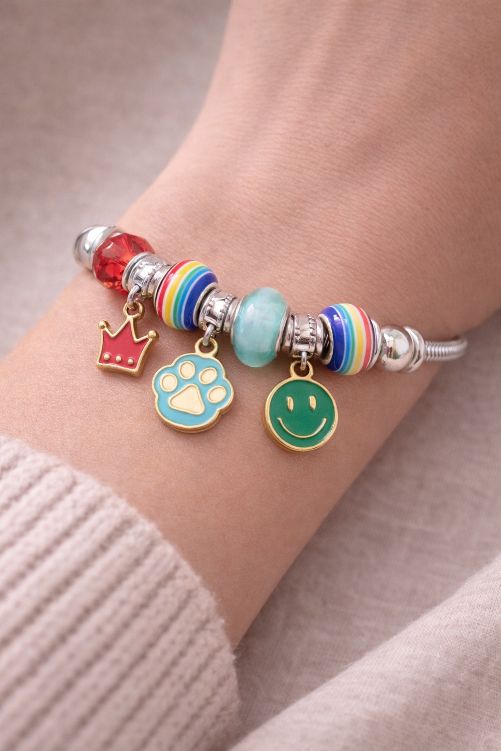 Rainbow Charm Bracelet | Colorful Stainless Steel Adjustable Bracelet for Women